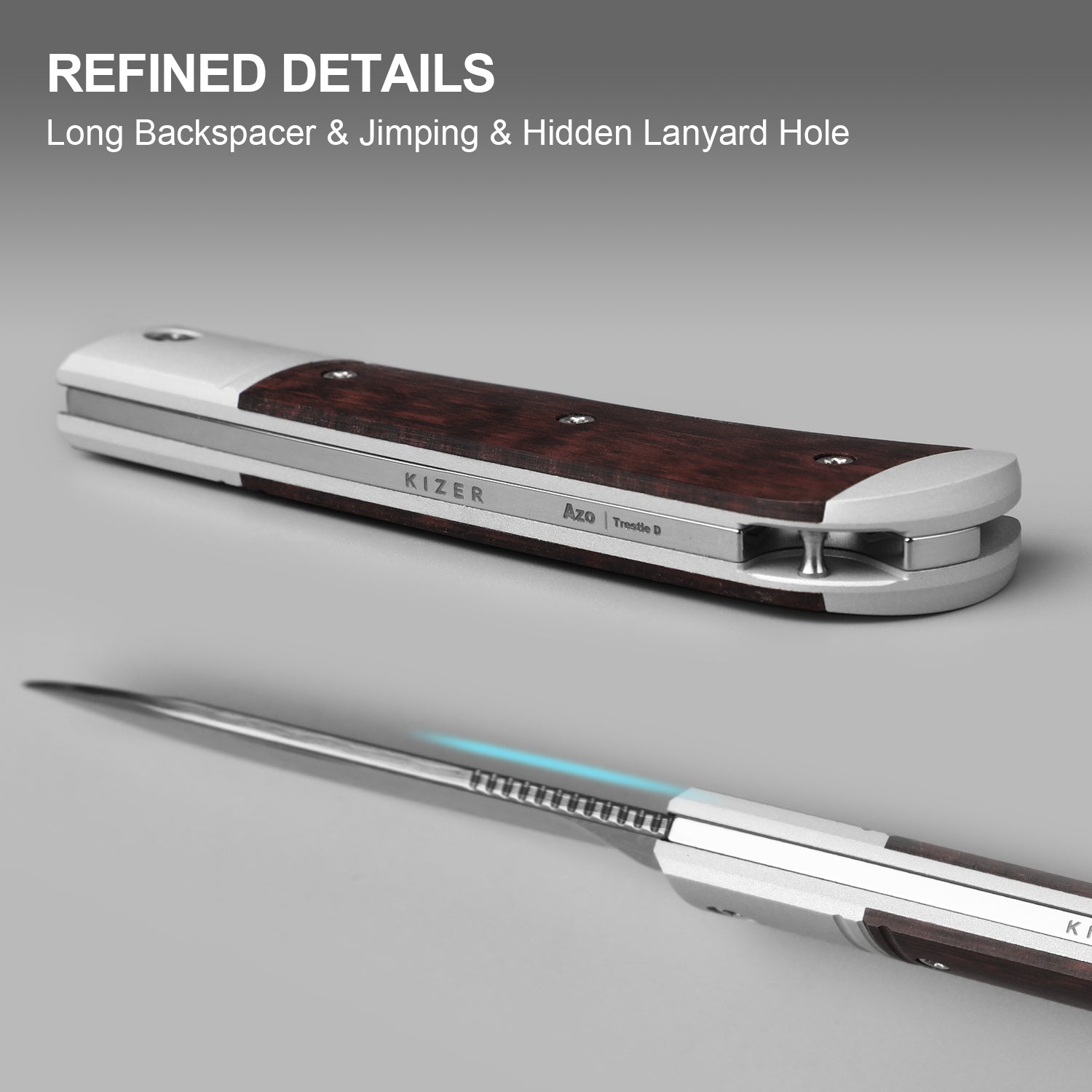 Trestle D | Acid-washed Damascus | Aluminum & Leopardwood | Slip Joint | KizerV™ 3760A3