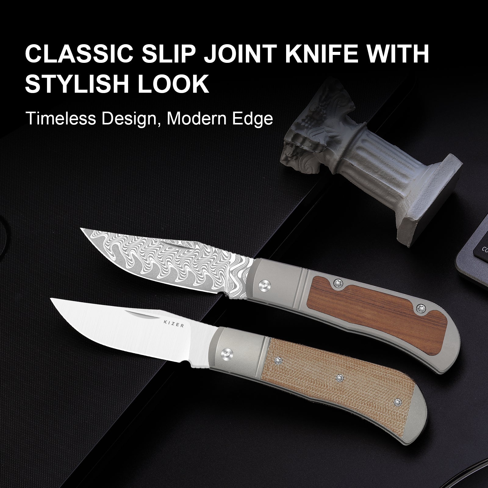 Trestle 2.9 inch 14C28N Titanium & Micarta V3761A1-Kizer