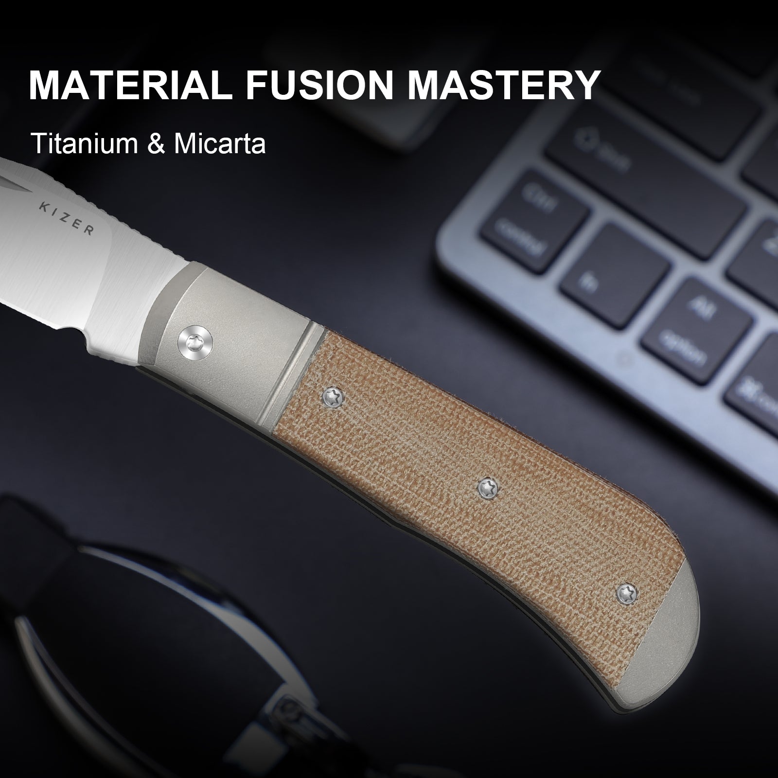 Trestle 2.9 inch 14C28N Titanium & Micarta V3761A1-Kizer