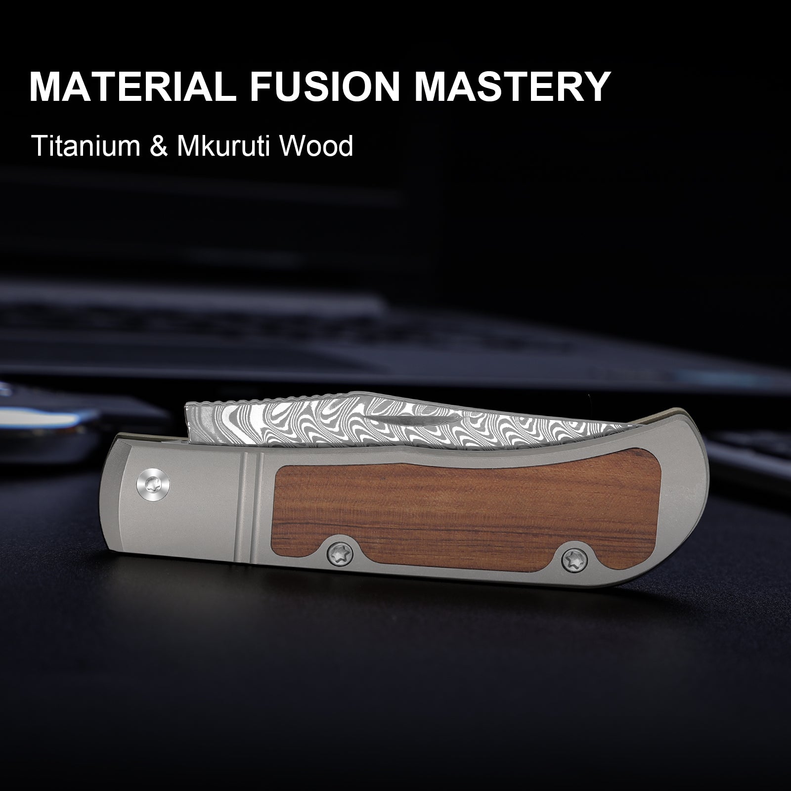 Trestle | Damascus | Titanium & Mkuruti Wood | KizerV™ 3761A2