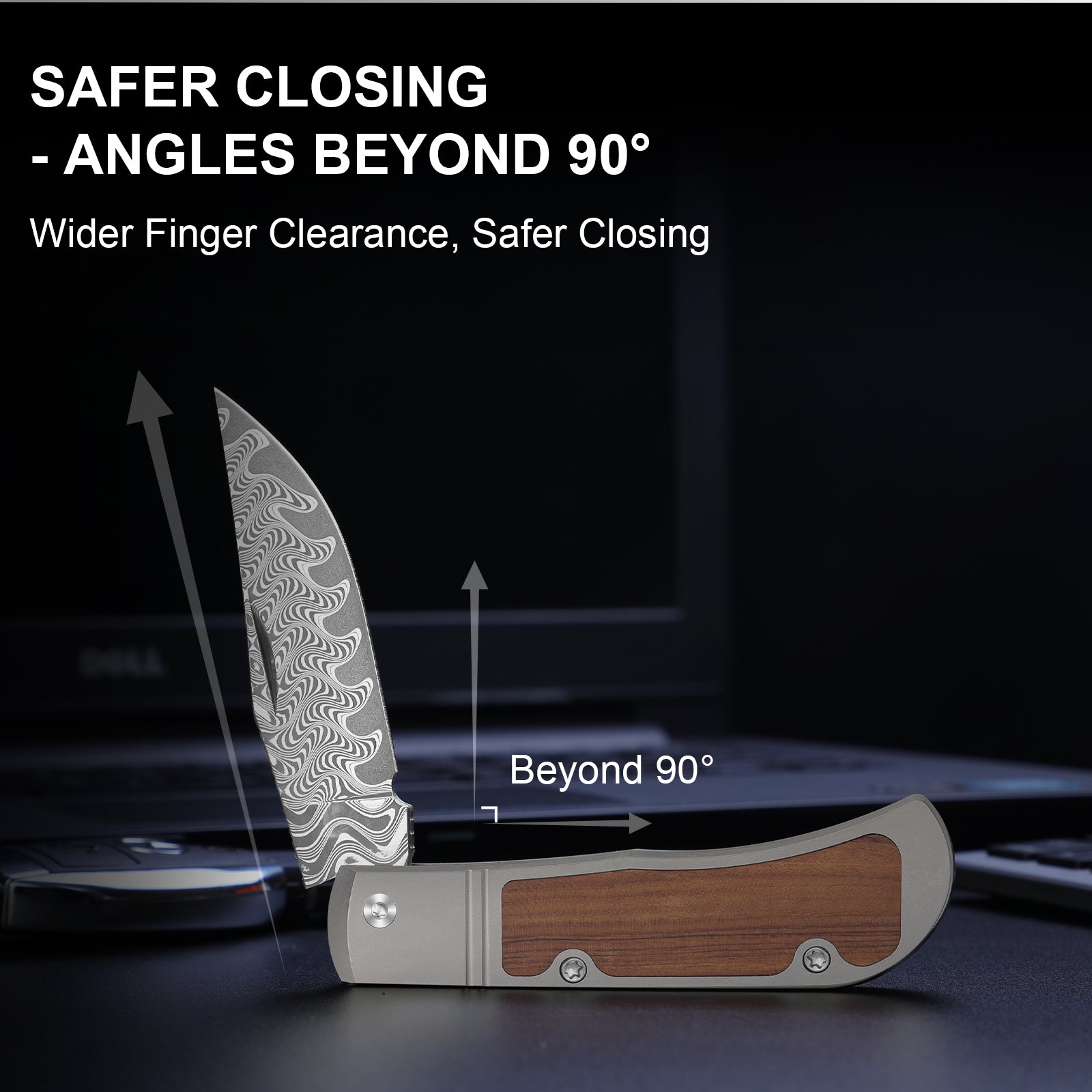 Trestle 2.9 Inch Damascus Titanium & Mkuruti Wood V3761A2-Kizer