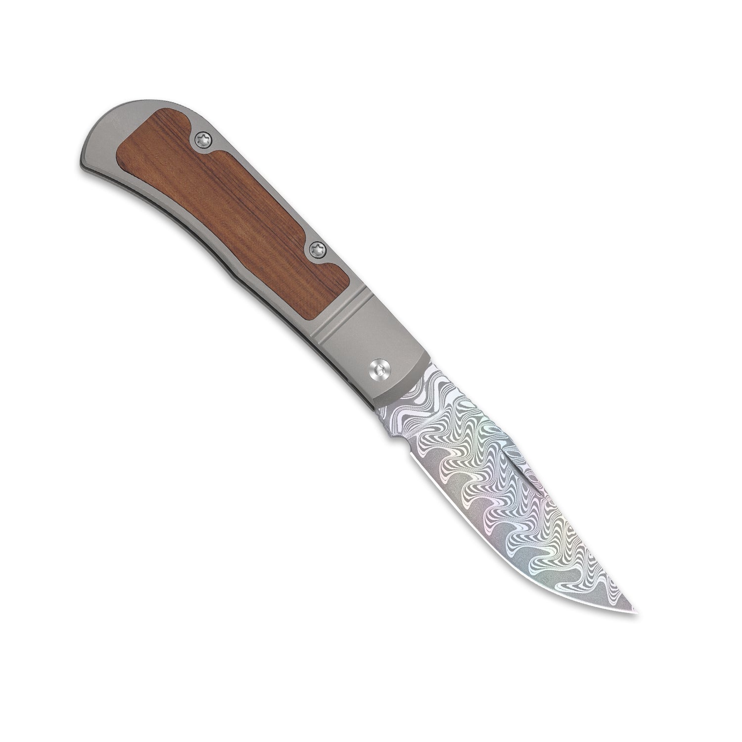 Trestle 2.89 Inch Damascus Titanium & Mkuruti Wood V3761A3-Kizer