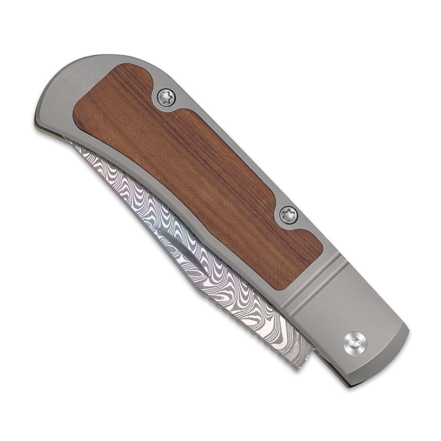 Trestle 2.89 Inch Damascus Titanium & Mkuruti Wood V3761A3-Kizer