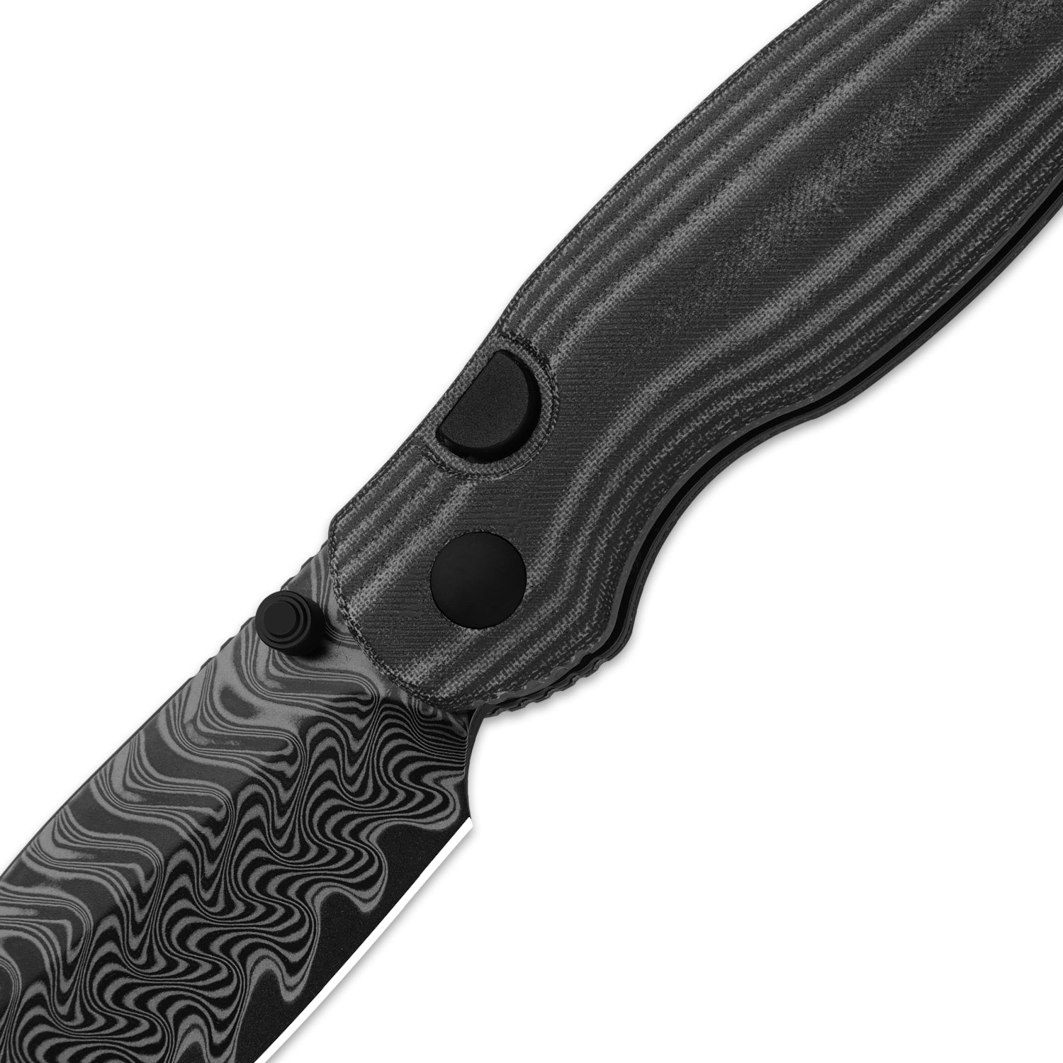Phoca BD Damascus Norplex UltreX™ Micarta Button Liner Lock - Kizer