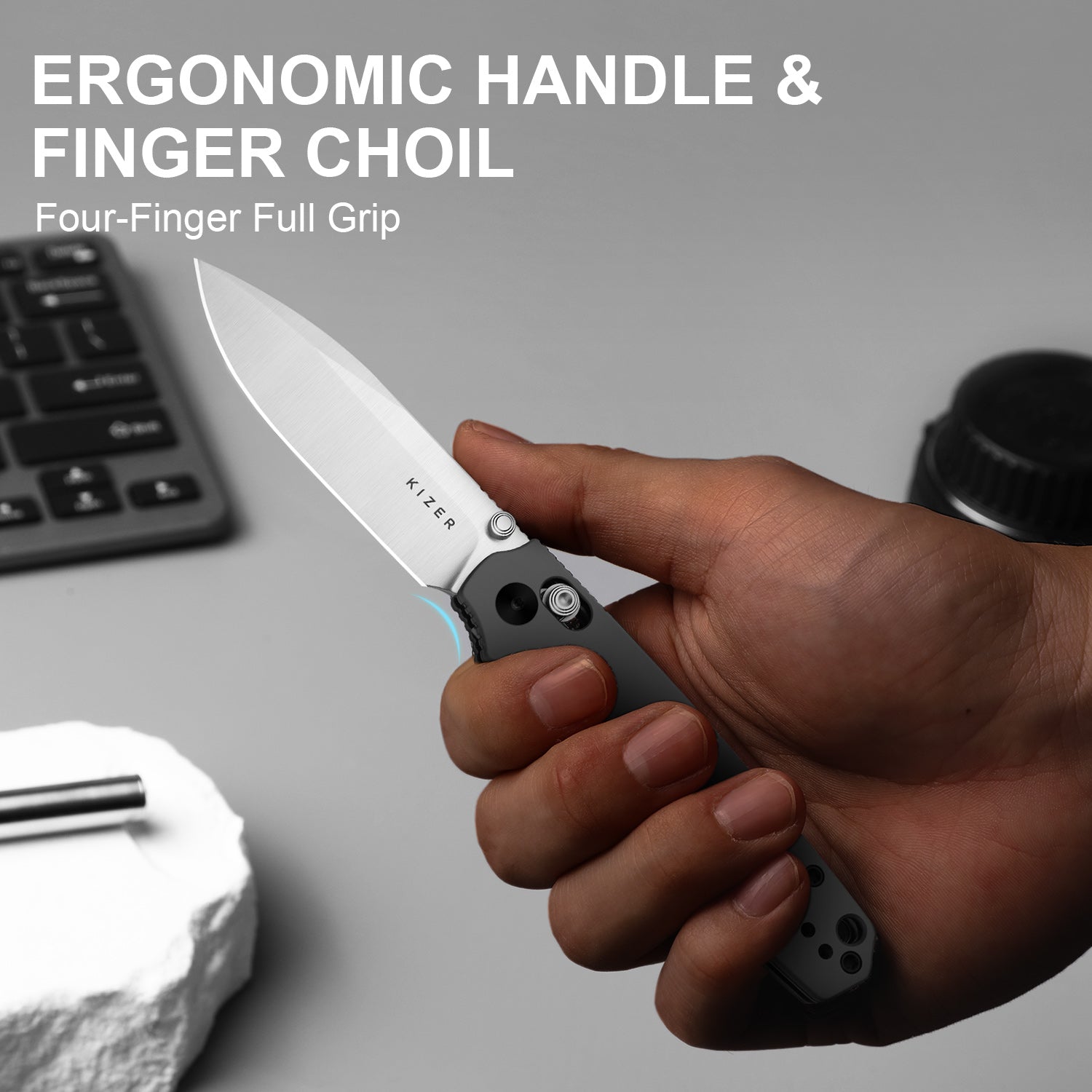 Pokiman CD | Kizer Clutch Lock™ | Drop Point | Four-Finger Full Grip | Aluminum | KizerV™ 3789A2