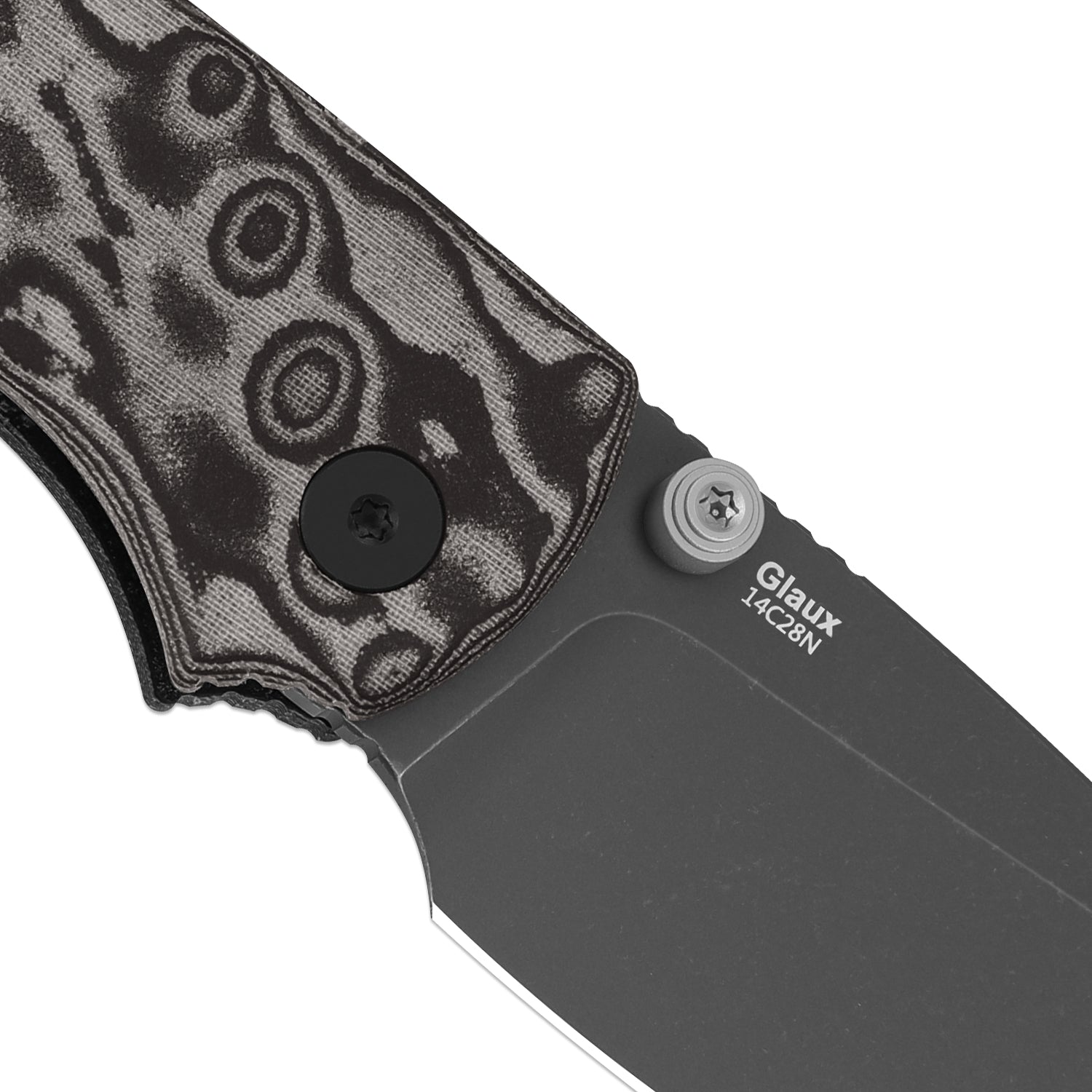 Glaux | Kizer Button Liner Lock™ | Vortex Pattern Micarta | Gray PVD Coating & Stonewashed | KizerV™ 3801A2