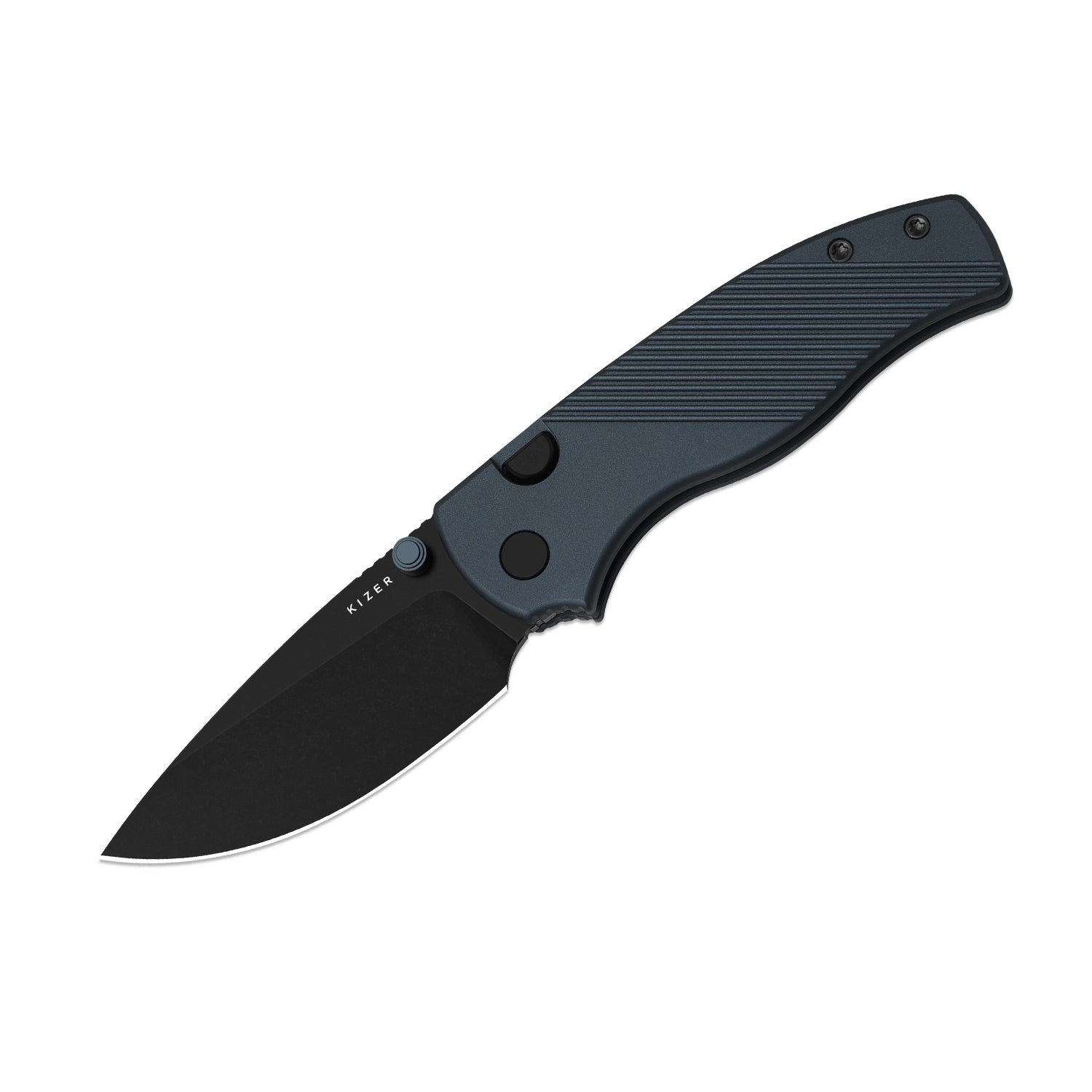 Glaux | Kizer Button Liner Lock™ | Aluminum | Black PVD Coating & Stonewashed | KizerV™ 3801A3