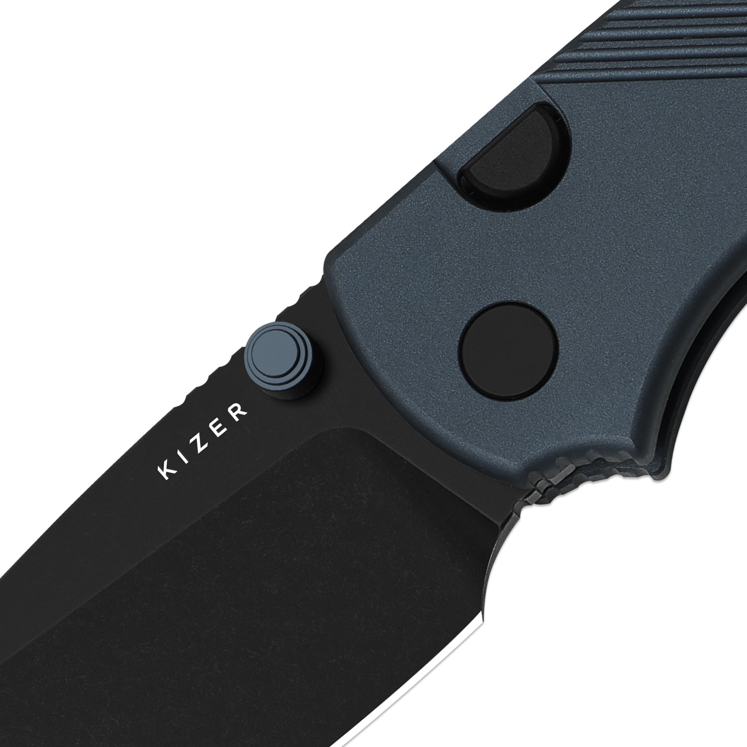 Glaux | Kizer Button Liner Lock™ | Aluminum | Black PVD Coating & Stonewashed | KizerV™ 3801A3