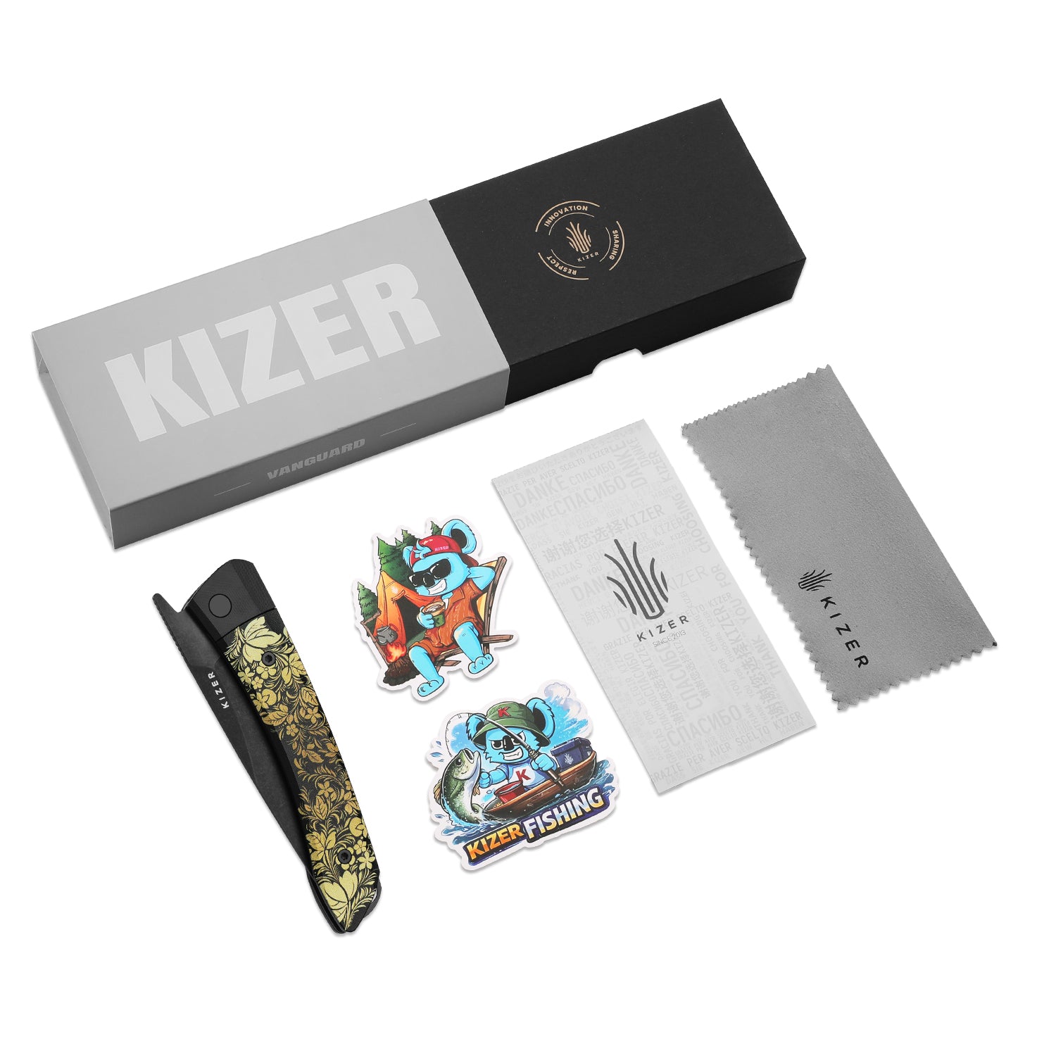 Kizer MOMO Nozhikov Exclusive – Nitro-V  Black Stonewashed Blade & G10 printed Handle