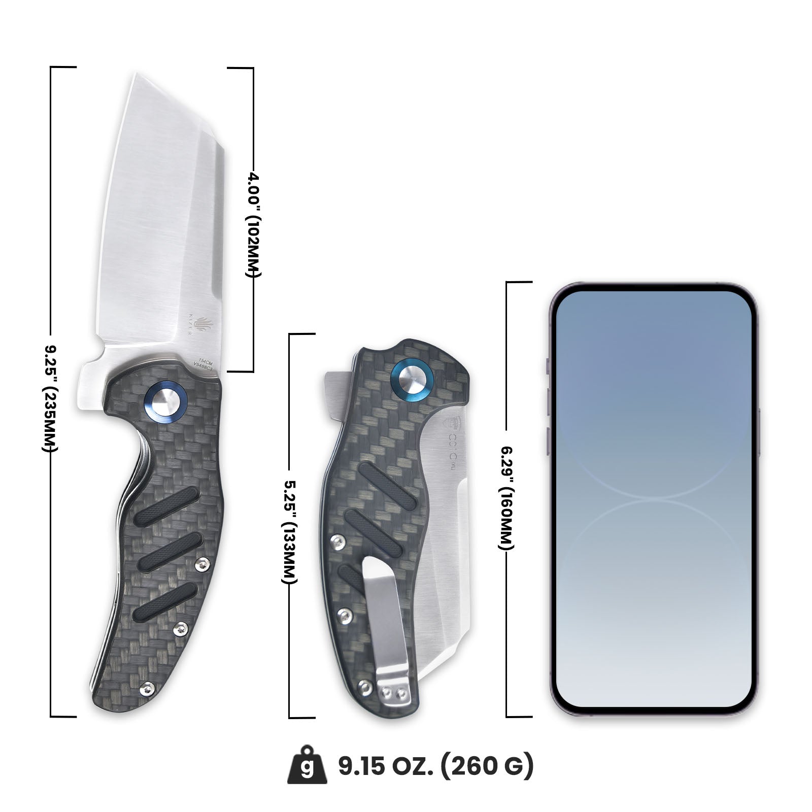 Sheepdog XL Black Carbon Fiber Handle Outdoor Knife | Kizer