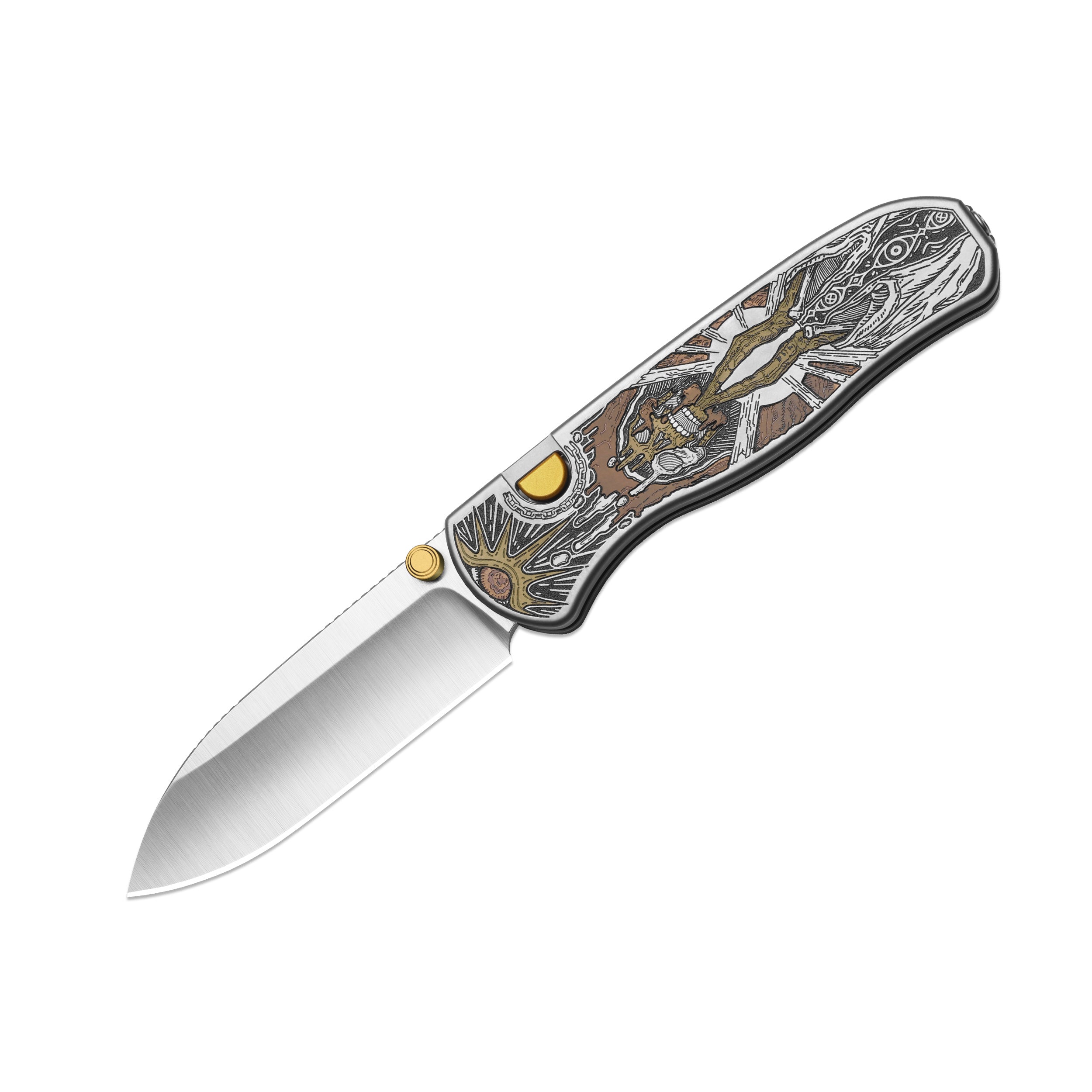 Drop Bear® Zero | Vanax | Hand-brushed | Hollow Grind | Titanium (Laser Engraved with Multi-tone Inlays) | Kizer Button Liner Lock™ | KizerX™ 3619BDLA1