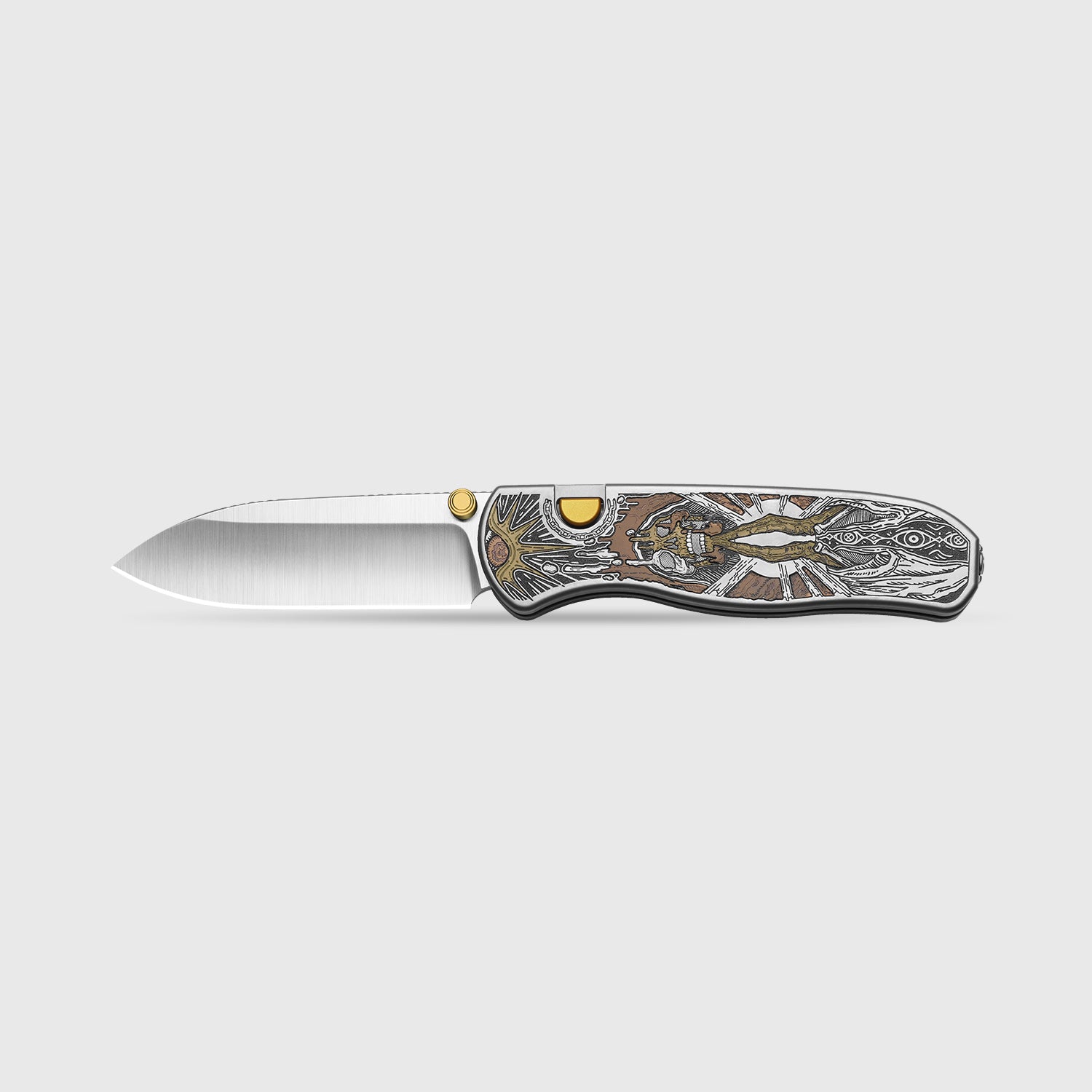 Drop Bear® Zero | Vanax | Hand-brushed | Hollow Grind | Titanium (Laser Engraved with Multi-tone Inlays) | Kizer Button Liner Lock™ | KizerX™ 3619BDLA1