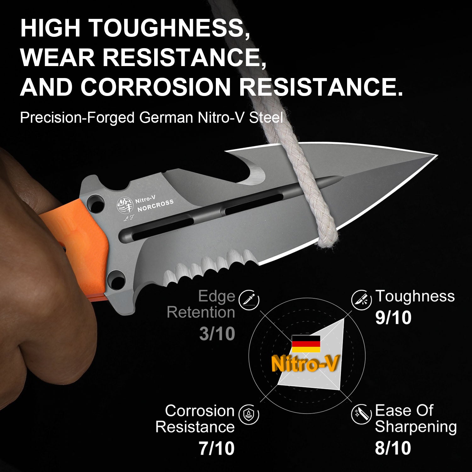 NORCROSS | Nitro-V | Orange G10 | ZX-FB01A5 - Double Edged | KIZERX®