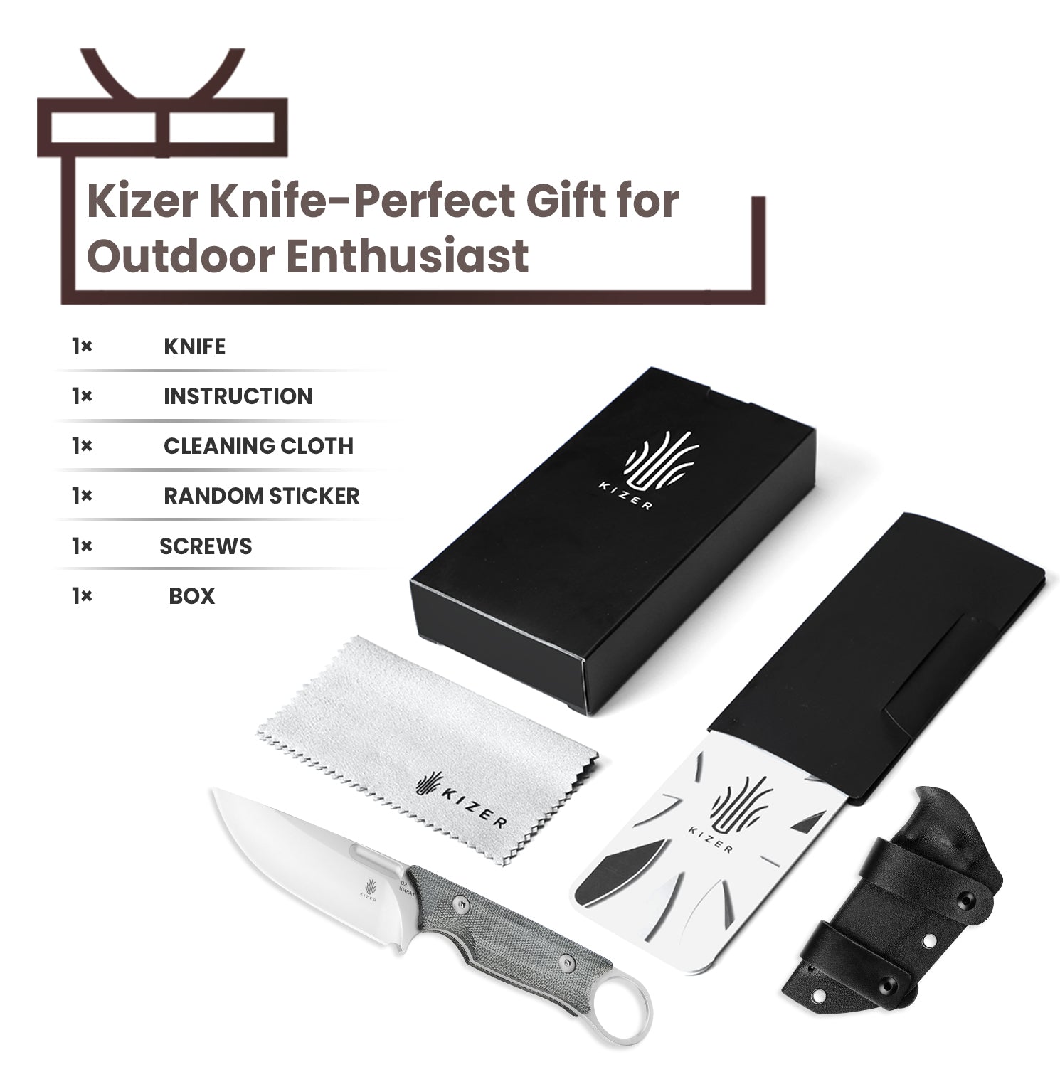 Cabox 3.346 inch D2 Fixed Blade Micarta Handle 1048A1-Kizer