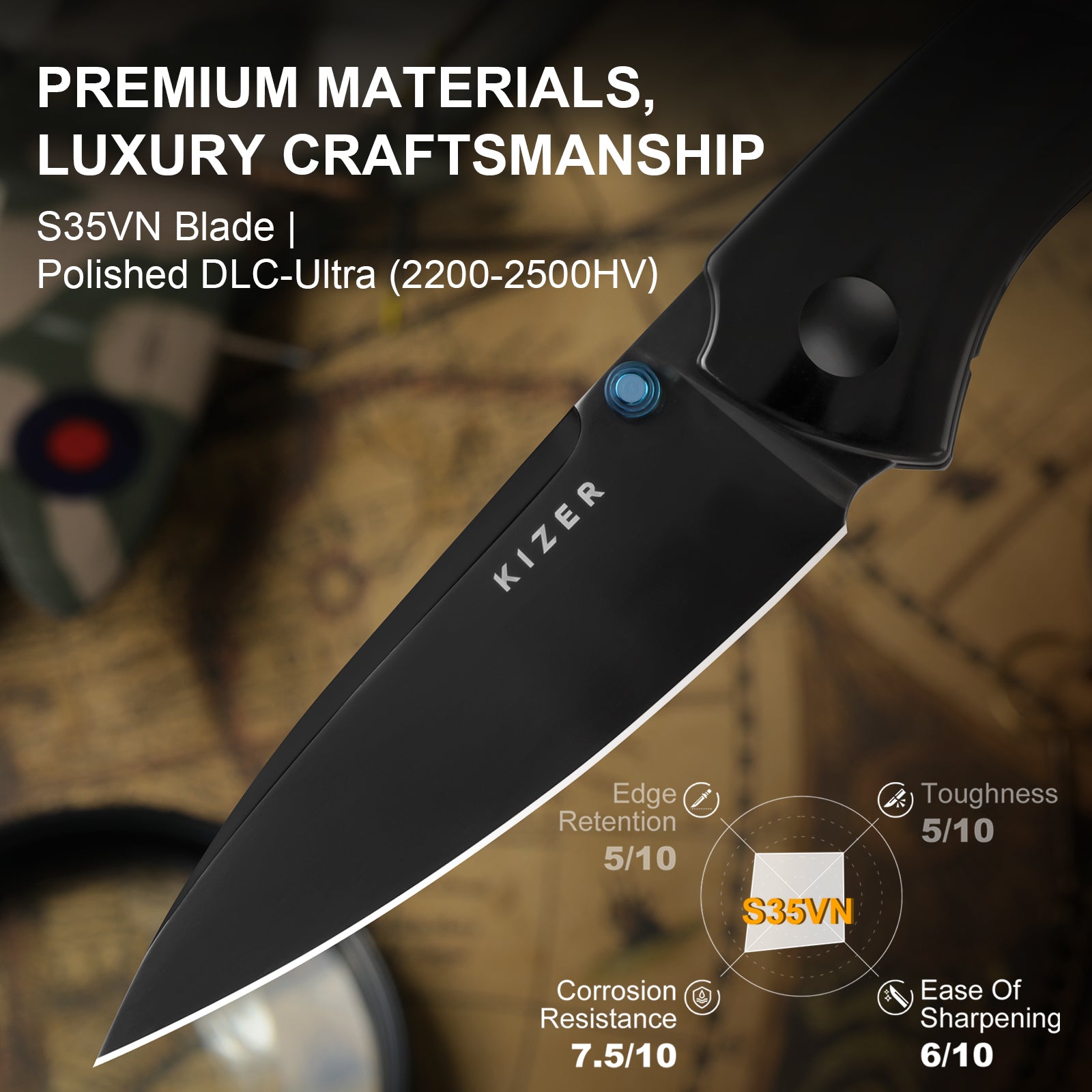 KAMPFAR ブラックメタル　blackl MARSER Kampfer Ka-271 Liner Lock Knife Black G-10 (3.75