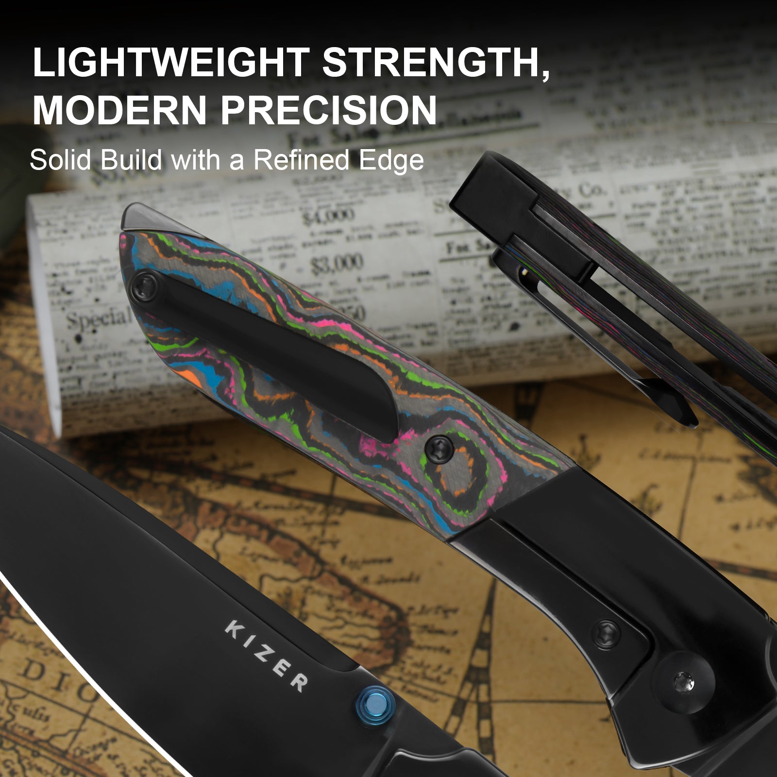 Spitfire | S35VN | Polished DLC | Titanium & Camo Carbon 80's | Ki3690A2