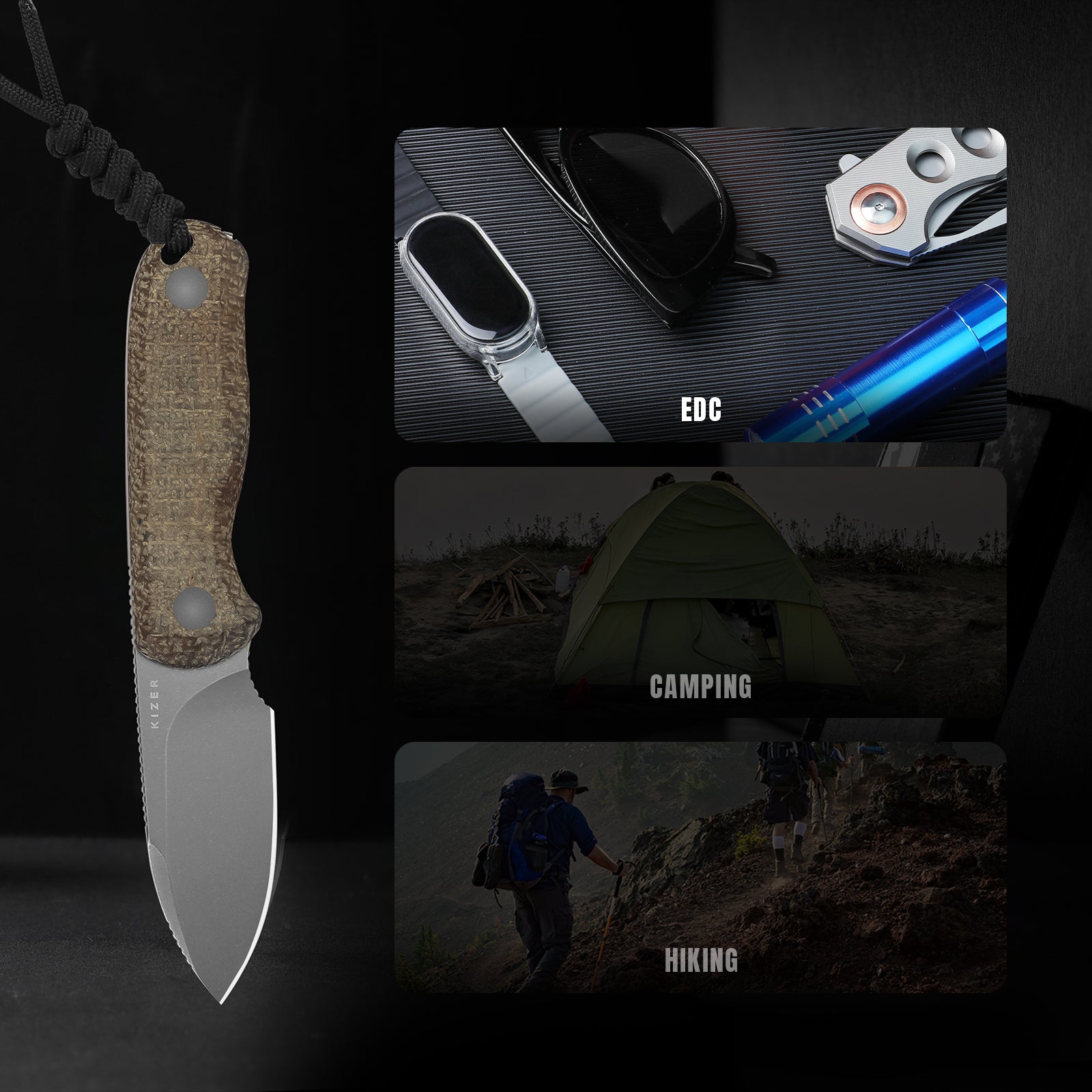 Drop Bear 2.57 inch 14C28N Burlap Micarta 1094A1-Kizer