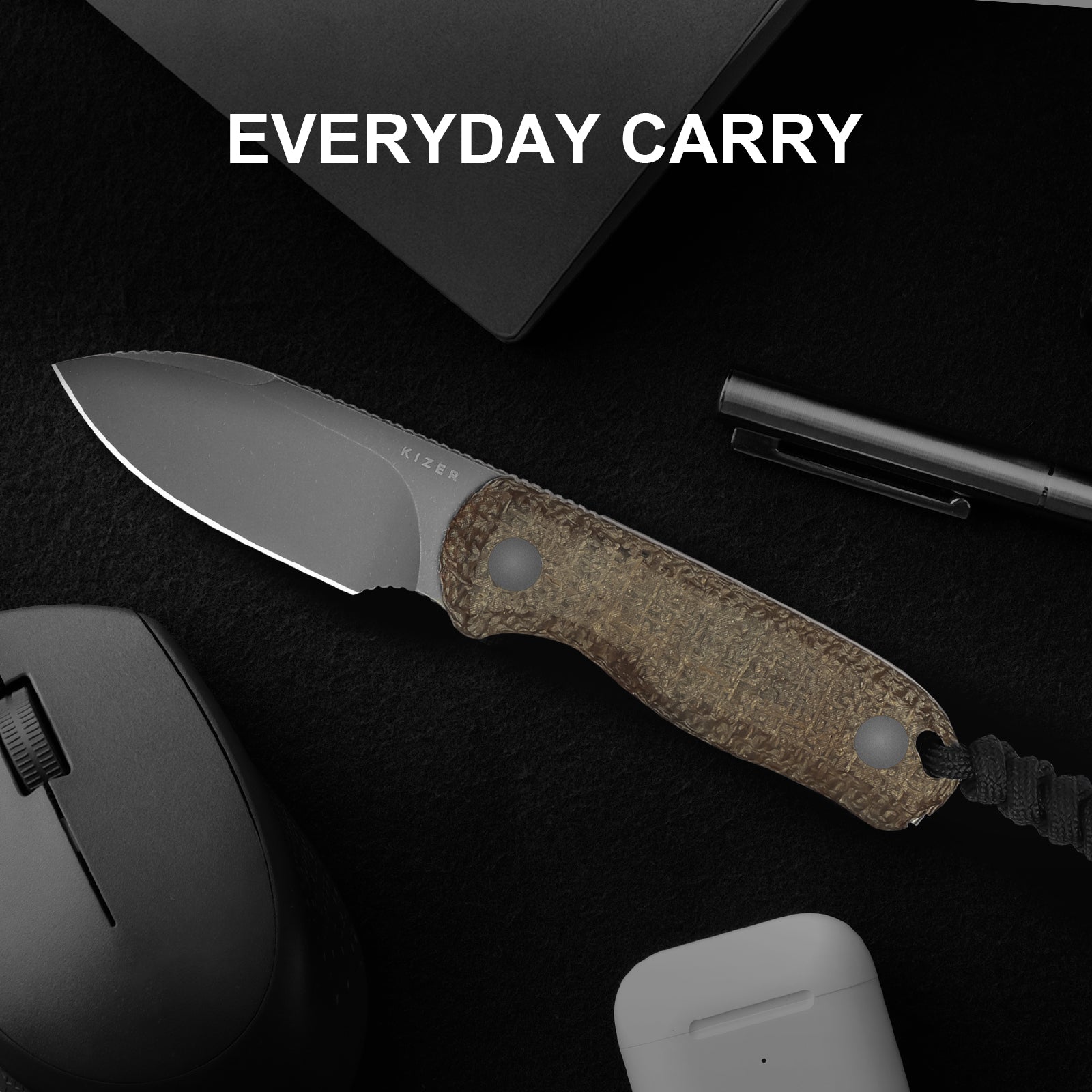 Drop Bear 2.57 inch 14C28N Burlap Micarta 1094A1-Kizer