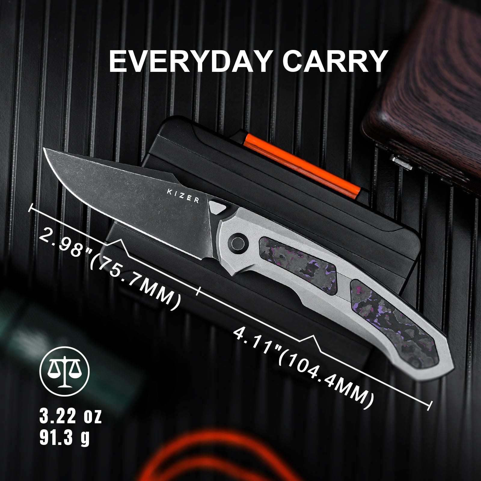 Feweed | S35VN | Titanium+ Fat Carbon（Purple haze）| KizerB™ 3694A1