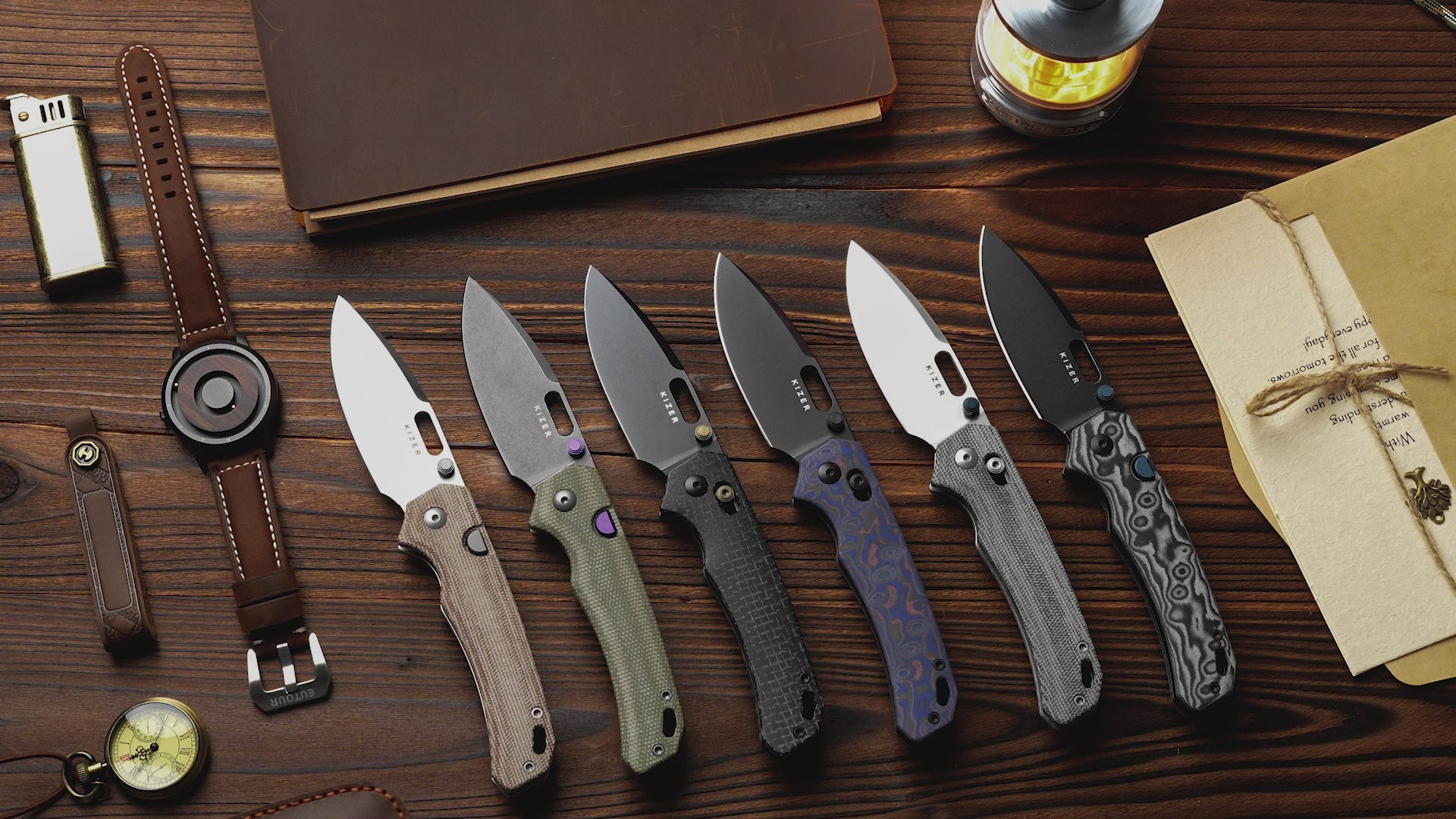 Outposter | Kizer Clutch Lock™ | Vortex Pattern Micarta | Nitro-V+PVD