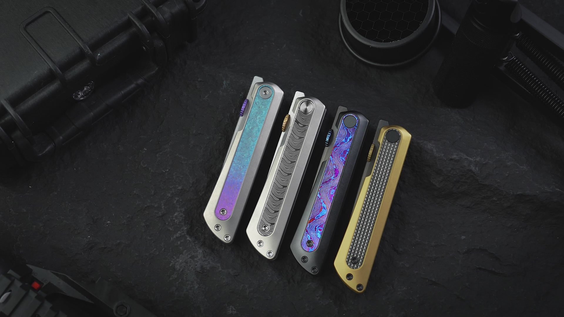 Quoll 2.95 inch S45VN Titanium & Rainbow Damascus Ki3733A1-Kizer