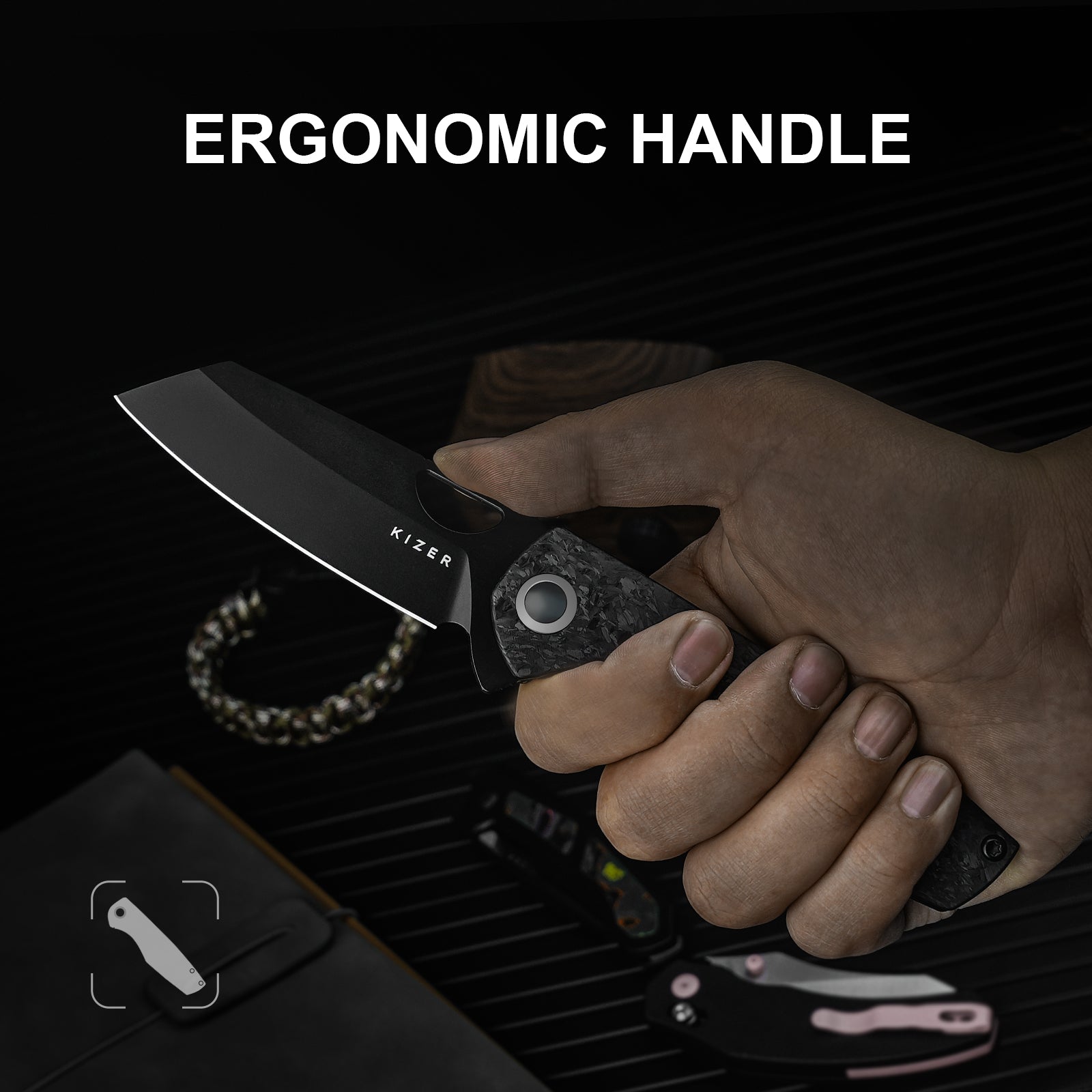 Sparrow | S45VN | Marble Carbon Fiber+Titanium | KizerB™ 3628A2