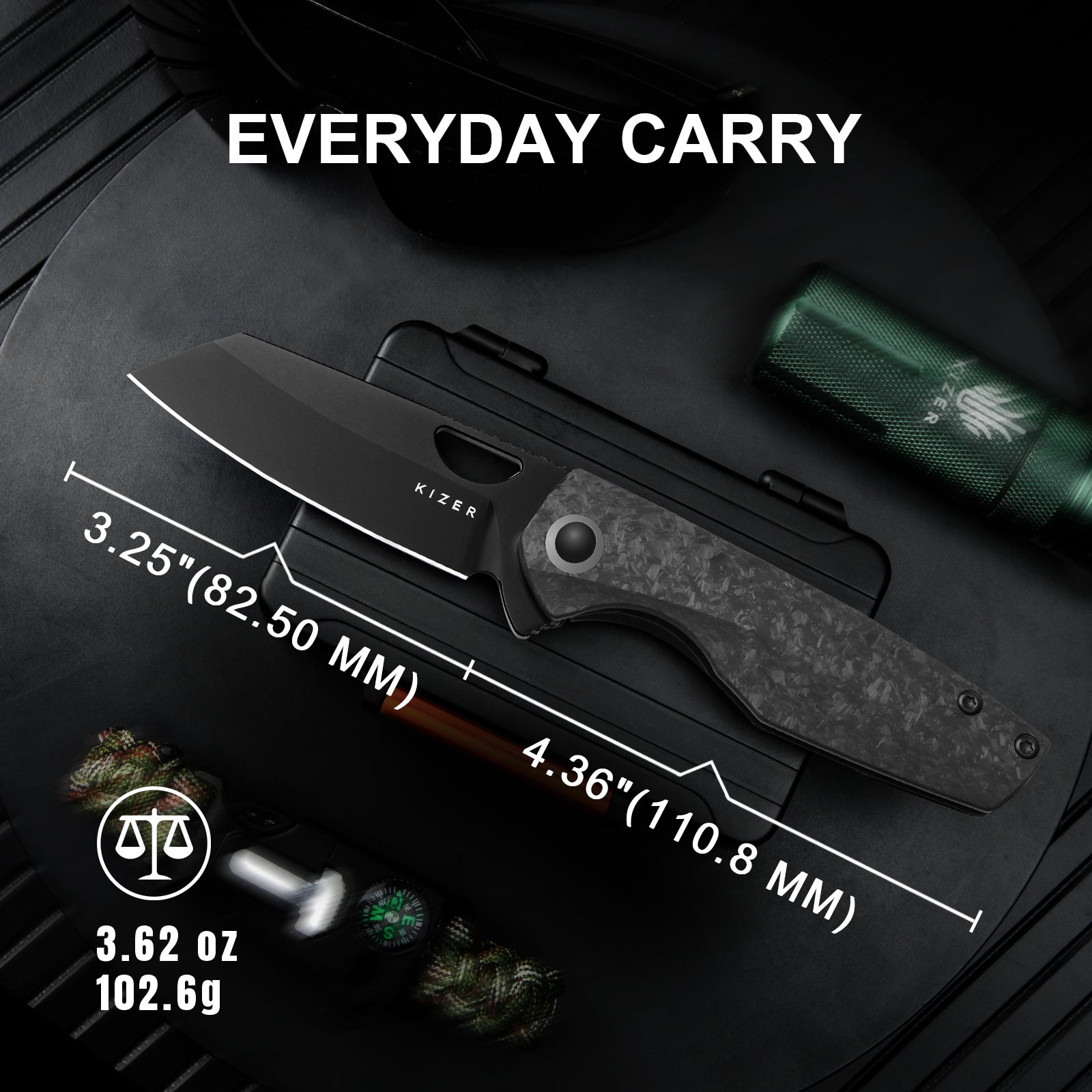 Sparrow | S45VN | Marble Carbon Fiber+Titanium | KizerB™ 3628A2