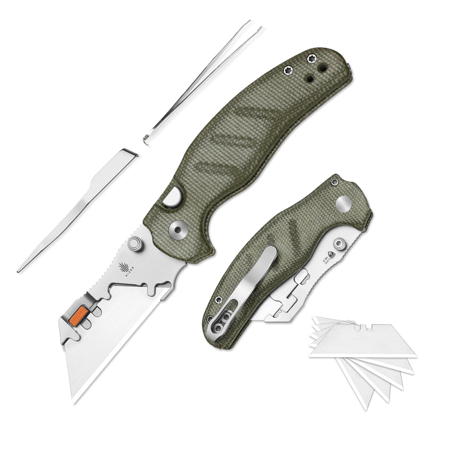 Sheepdog® Utility Knives | Kizer Button Liner Lock™ | C01C Uti 2 | 5Cr15MoV | Micarta | KizerV™ 3488.29JNA1