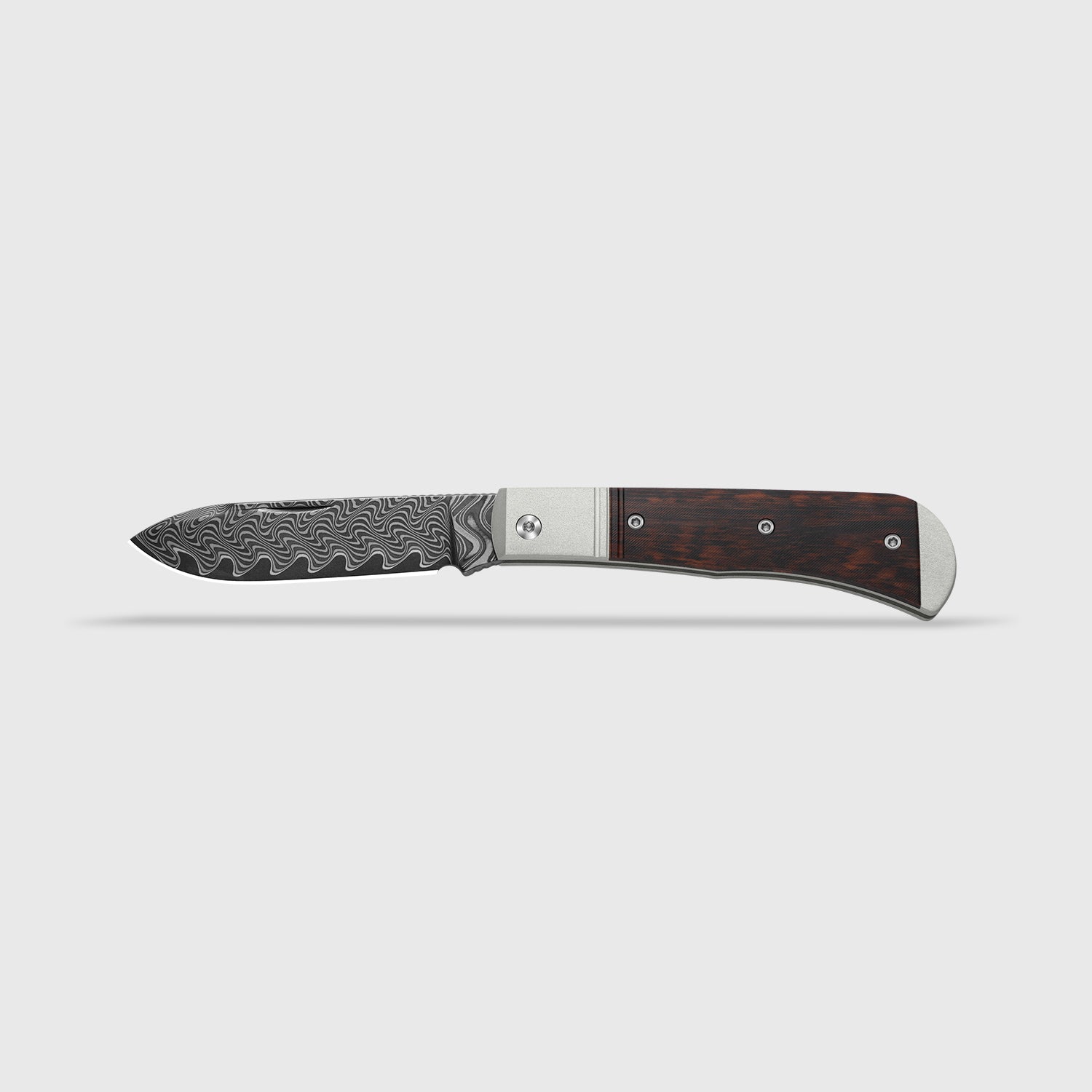 Trestle D | Acid-washed Damascus | Aluminum & Leopardwood | Slip Joint | KizerV™ 3760A3