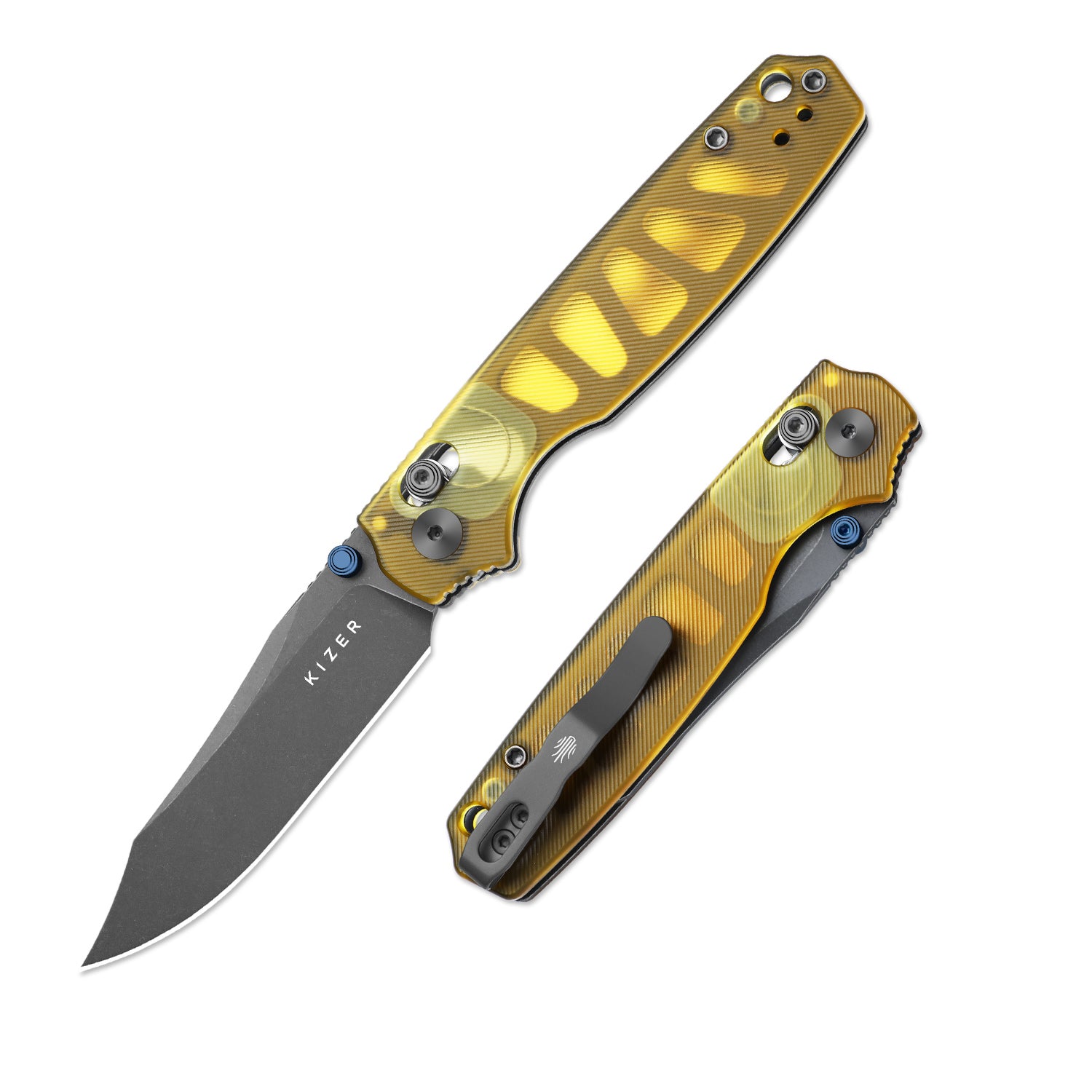 Pokiman CC | Kizer Clutch Lock™ | Clip Point | Four-Finger Full Grip | Clear PEI | KizerV™ 3789A3