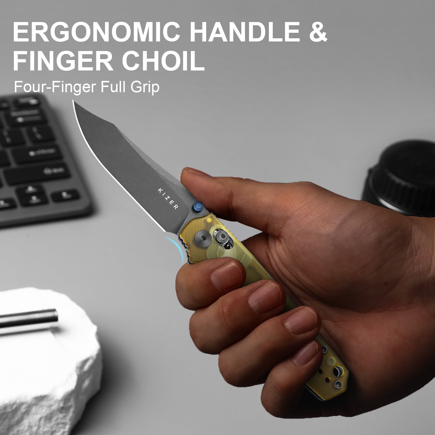 Pokiman CC | Kizer Clutch Lock™ | Clip Point | Four-Finger Full Grip | Clear PEI | KizerV™ 3789A3