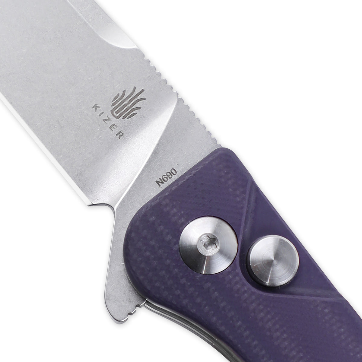 Kizer Swaggs Swayback Button Lock Knife Purple G-10 V3566N1 (2.99" SW)