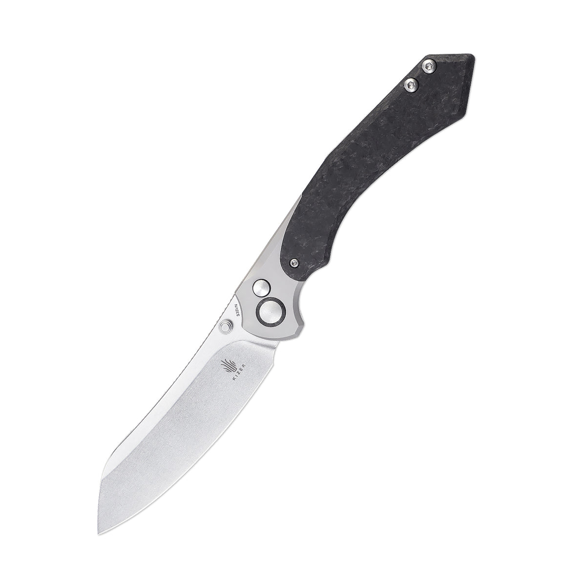 Kizer Clairvoyant S35VN Blade Button Lock Titanium & Carbon Fiber Handle  Ki4626A1 (3.74